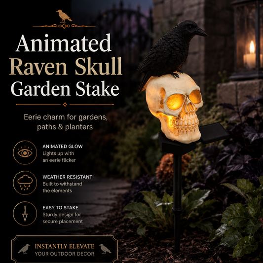 🐦‍⬛Animeret ravnekranium-havespyd på solenergi💀 | Halloween-havedekoration til udendørs brug