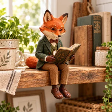 🦊 Læsende ræv figur | Eventyrlig woodland-dekoration til bogelskere