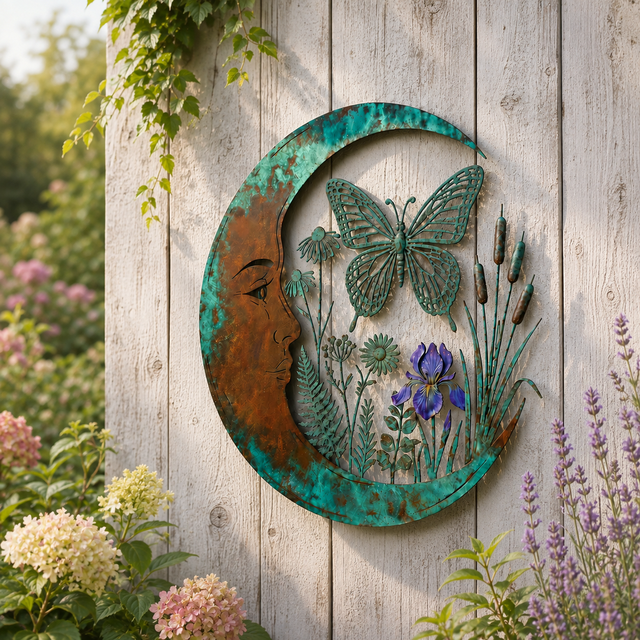 🌙Enchanted Moon Garden Wall Art – Vintage Nature Inspired Metal Wall Decor