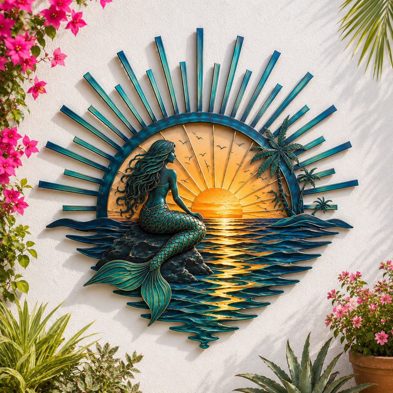 🌅 »Legend of the Sunset Tides« – vægdekoration i metal – 🌊 Vægdekoration i metal i vintage maritim stil