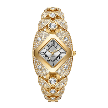 💎 Rhombus Sparkle Watch – Geometrisk Kvartsur med Funklende Rhinsten ✨