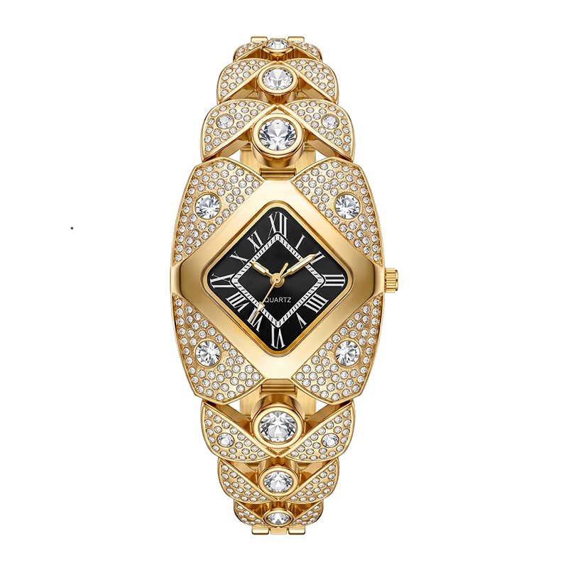 💎 Rhombus Sparkle Watch – Geometrisk Kvartsur med Funklende Rhinsten ✨