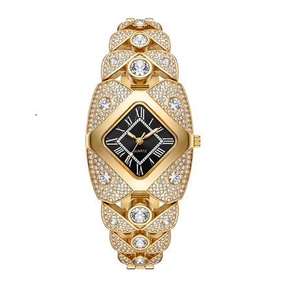 💎 Rhombus Sparkle Watch – Geometrisk Kvartsur med Funklende Rhinsten ✨