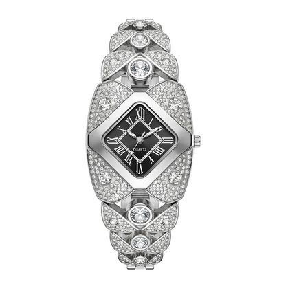 💎 Rhombus Sparkle Watch – Geometrisk Kvartsur med Funklende Rhinsten ✨