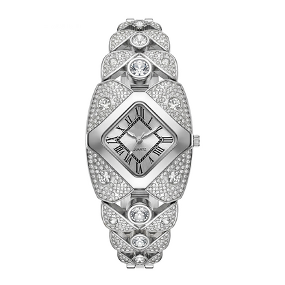 💎 Rhombus Sparkle Watch – Geometrisk Kvartsur med Funklende Rhinsten ✨
