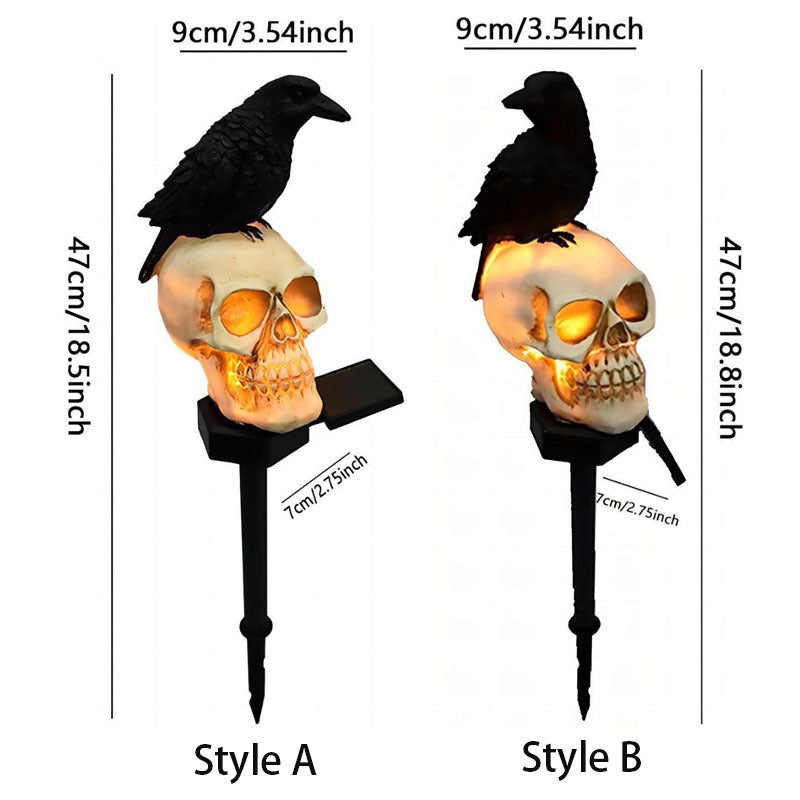 🐦‍⬛Animeret ravnekranium-havespyd på solenergi💀 | Halloween-havedekoration til udendørs brug