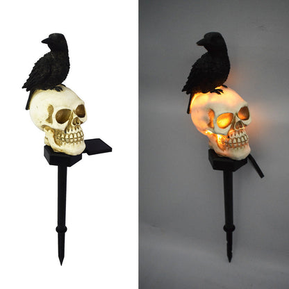 🐦‍⬛Animeret ravnekranium-havespyd på solenergi💀 | Halloween-havedekoration til udendørs brug