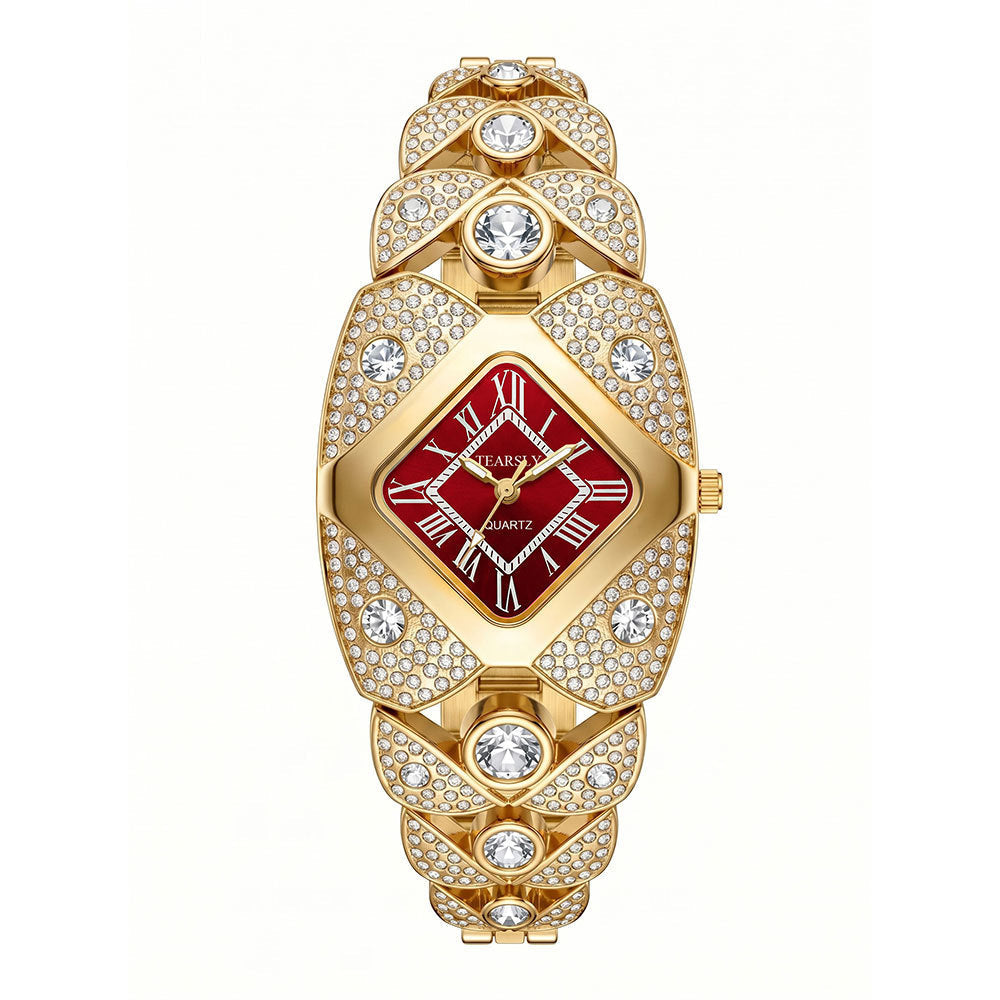 💎 Rhombus Sparkle Watch – Geometrisk Kvartsur med Funklende Rhinsten ✨