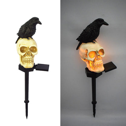 🐦‍⬛Animeret ravnekranium-havespyd på solenergi💀 | Halloween-havedekoration til udendørs brug