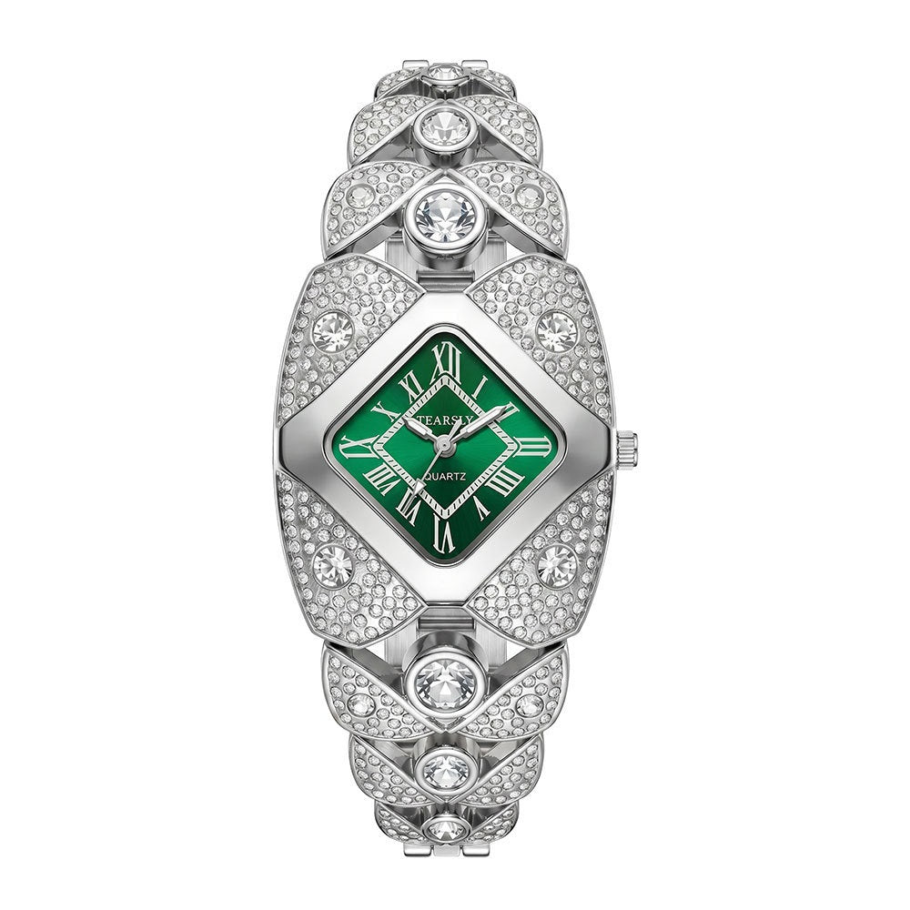 💎 Rhombus Sparkle Watch – Geometrisk Kvartsur med Funklende Rhinsten ✨
