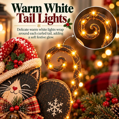 🎄 Vintage julekatte med LED-lys – 3 designs