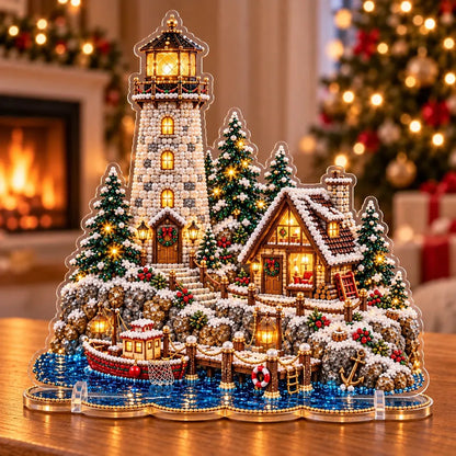 ✨ Premium perle-fyrtårn diamond painting-kunstset | Luksuriøst, fløjlsblødt canvas med ridsefaste, farveægte perler – DIY-julepynt 🎅⛄️❄️