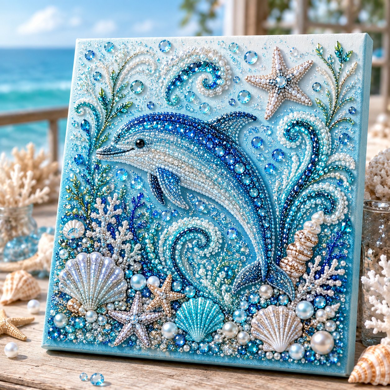 🌊✨ Ocean-tema Perlekunst DIY-sæt – Afslappende DIY-håndværk til at skabe fantastiske kystkunstværker