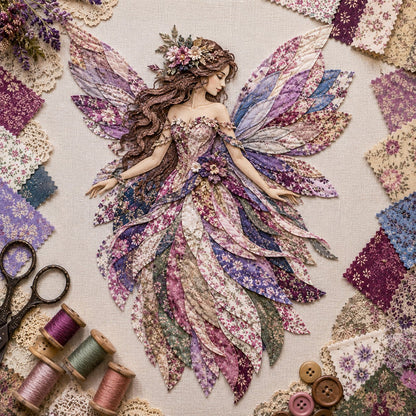 🧚‍♀️🌸 Premium-gør-det-selv-sæt »Fairy Patchwork« | Lagdelt stof i høj kvalitet med blomsterformede vinger – håndlavet fantasivægdekoration, du selv kan lave ✨