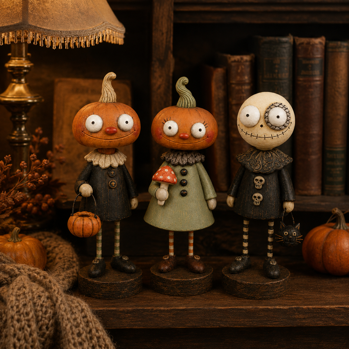 🎃 Rustikke Græskarvenner – Vintage Halloween Figurkollektion