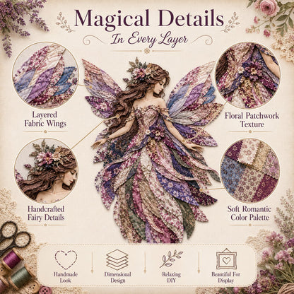 🧚‍♀️🌸 Premium-gør-det-selv-sæt »Fairy Patchwork« | Lagdelt stof i høj kvalitet med blomsterformede vinger – håndlavet fantasivægdekoration, du selv kan lave ✨