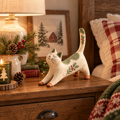 🐈🎄 Woodland Christmas Cat Figurine — en hyggelig lille skovven til dit julehjem