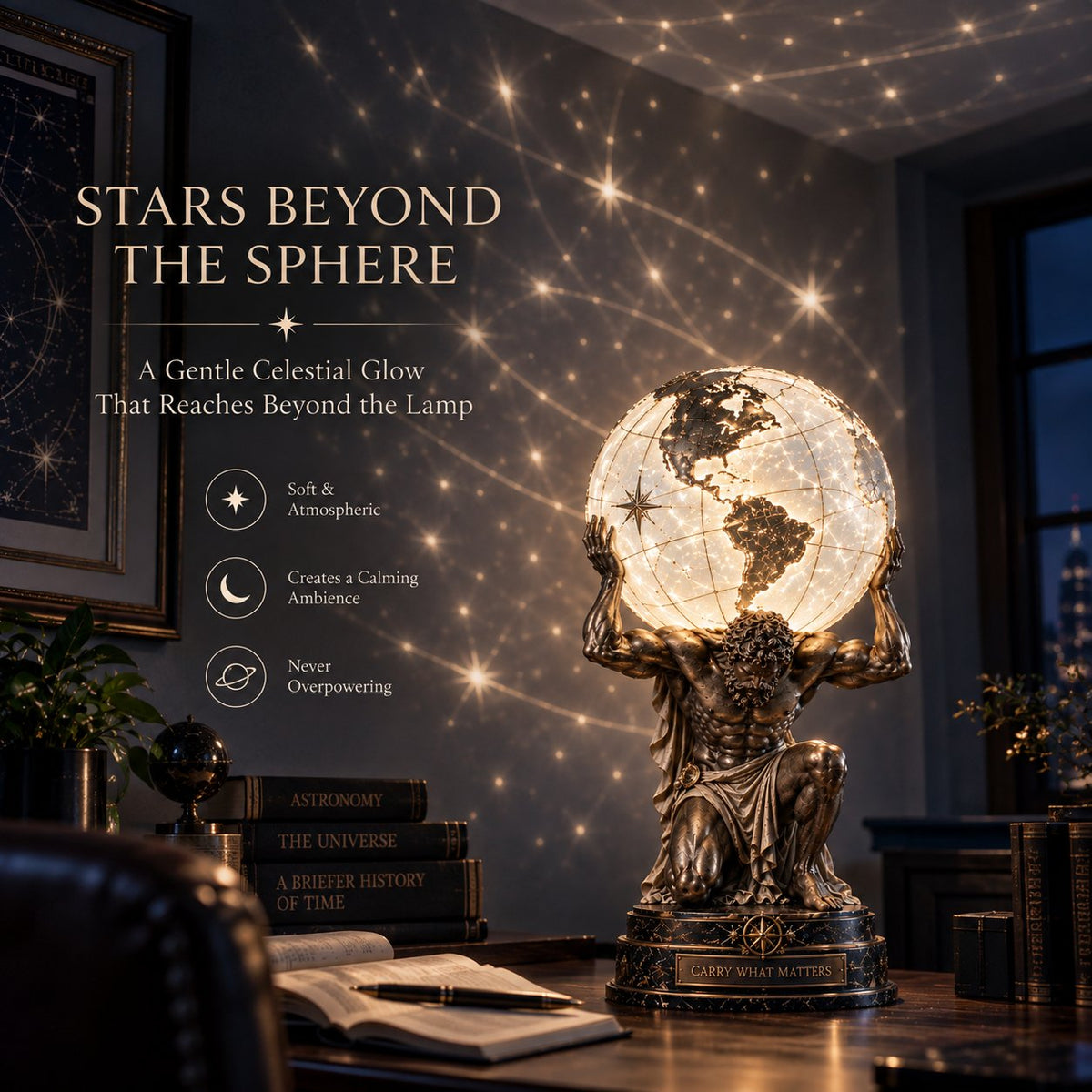 🌍 Atlas Oplyst Verdensglobus Lampe 🌌 🏛️✨