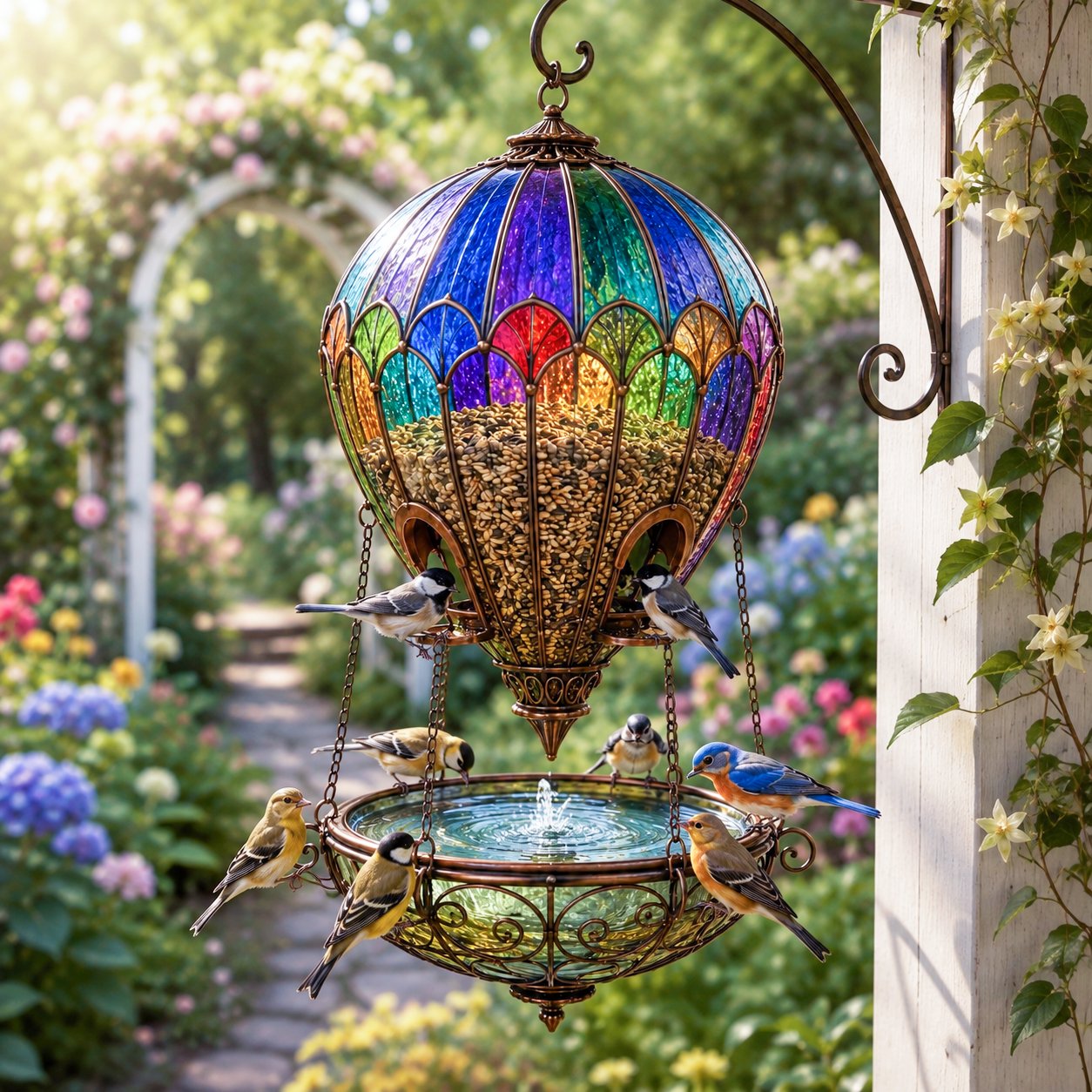 🌈 Glasmosaik Luftballon Fuglefoderbræt & Fontæne🐦