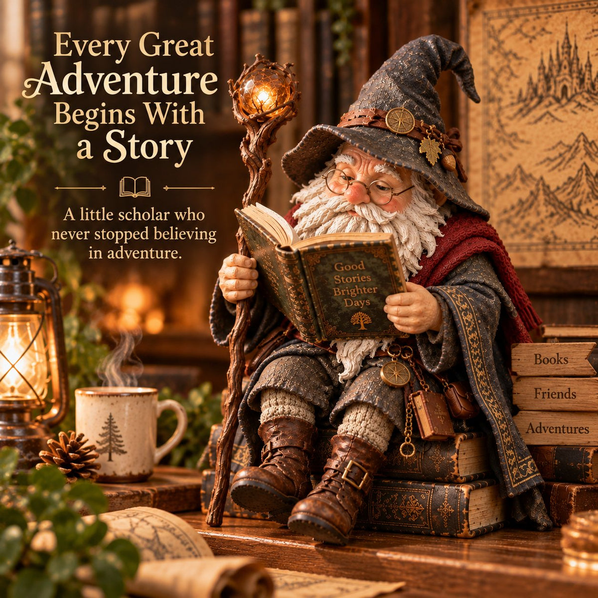 🔥 SIDSTE DAG 50% RABAT 🧙‍♂️ Den Vandrende Lærde Gnom – Fortryllet Læsende Troldmandsfigur 📖✨