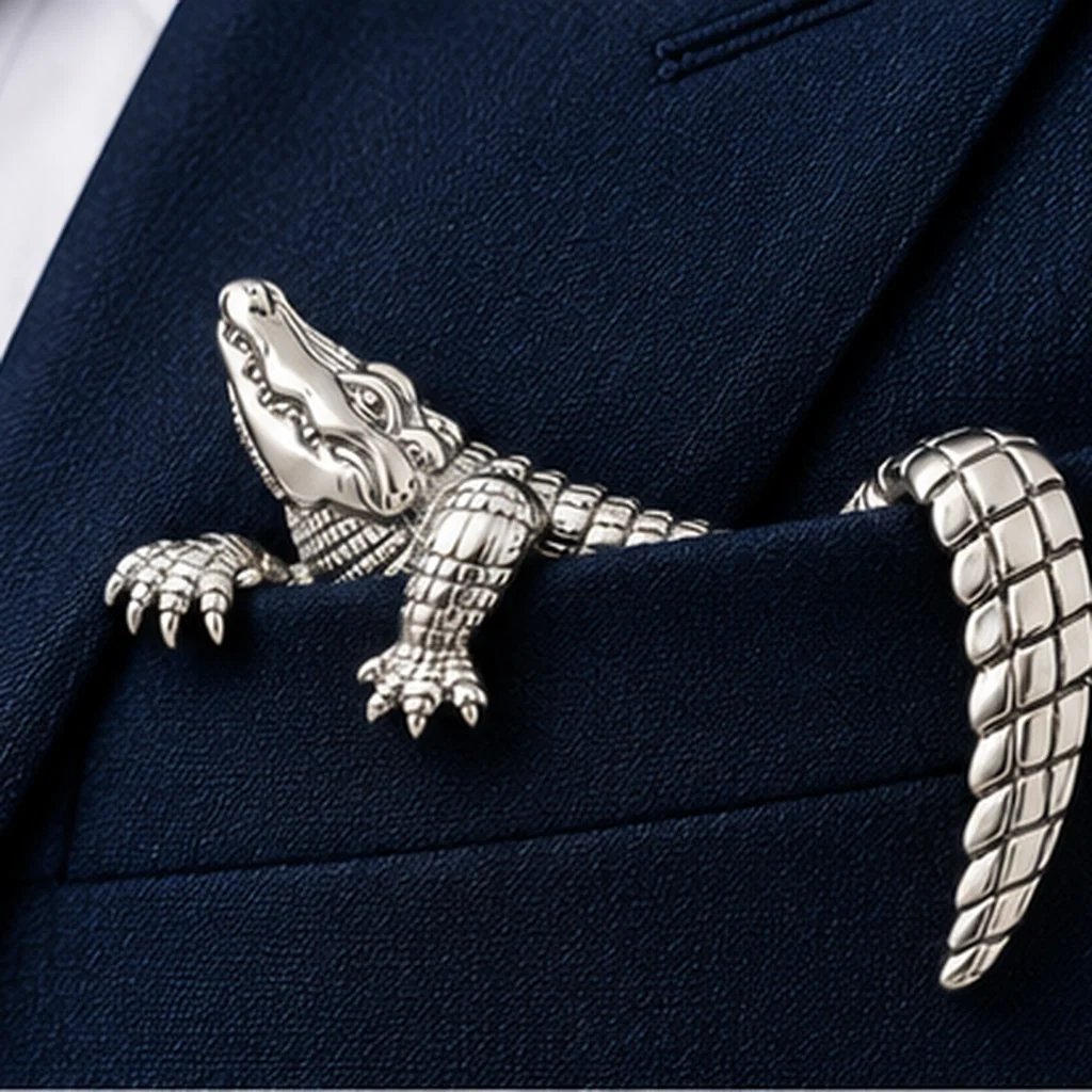 🐊✨ Skulpturel dyreformet metal-lommetørklæde