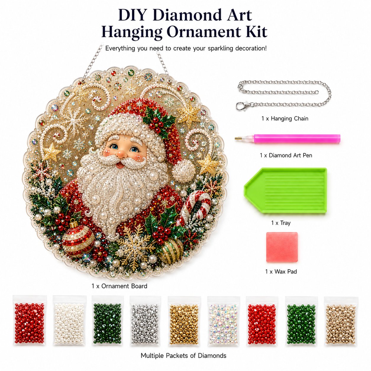 🎄 Jule-perle diamantkunst ophængssæt | Bestandige, falmefrie perler DIY håndlavet højtidsophæng 🎅💎