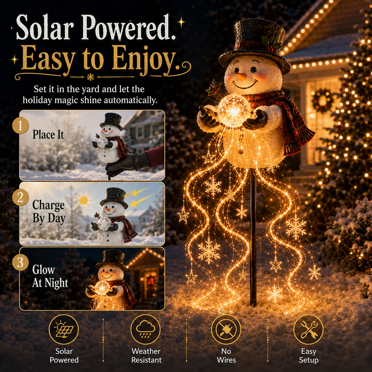 🎄 SPAR 49% | Snowman Magic Fountain™ – Solcelledrevet LED-Julebelysning Med Magiske Snefnug ❄️