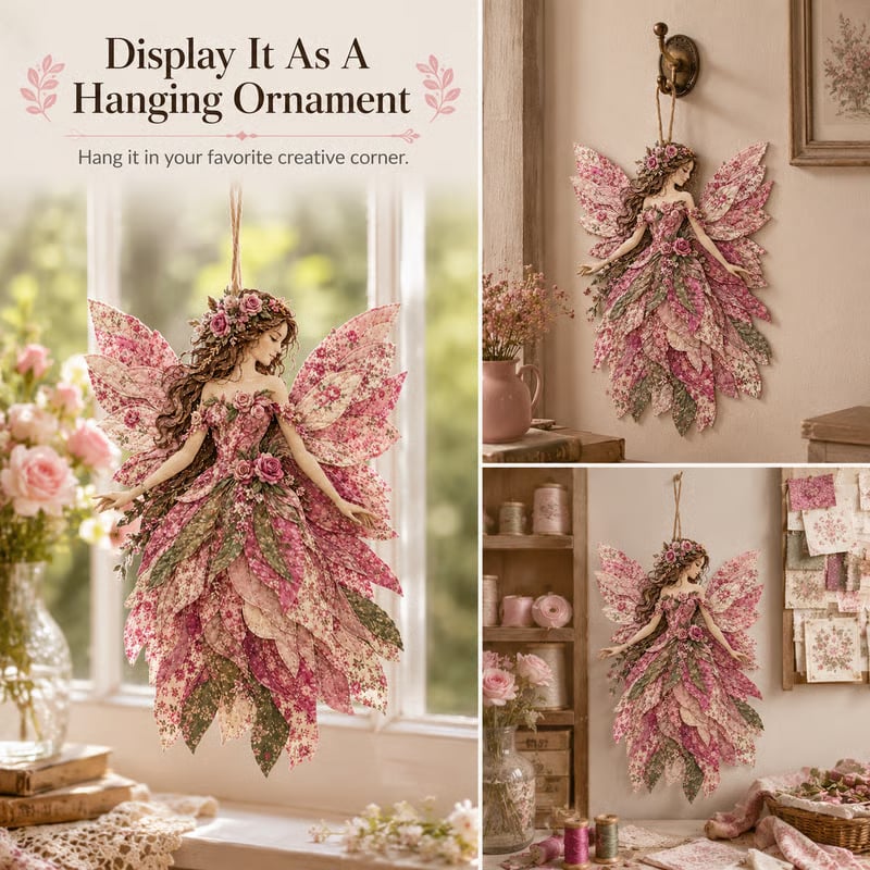 🧚‍♀️🌸 Premium-gør-det-selv-sæt »Fairy Patchwork« | Lagdelt stof i høj kvalitet med blomsterformede vinger – håndlavet fantasivægdekoration, du selv kan lave ✨