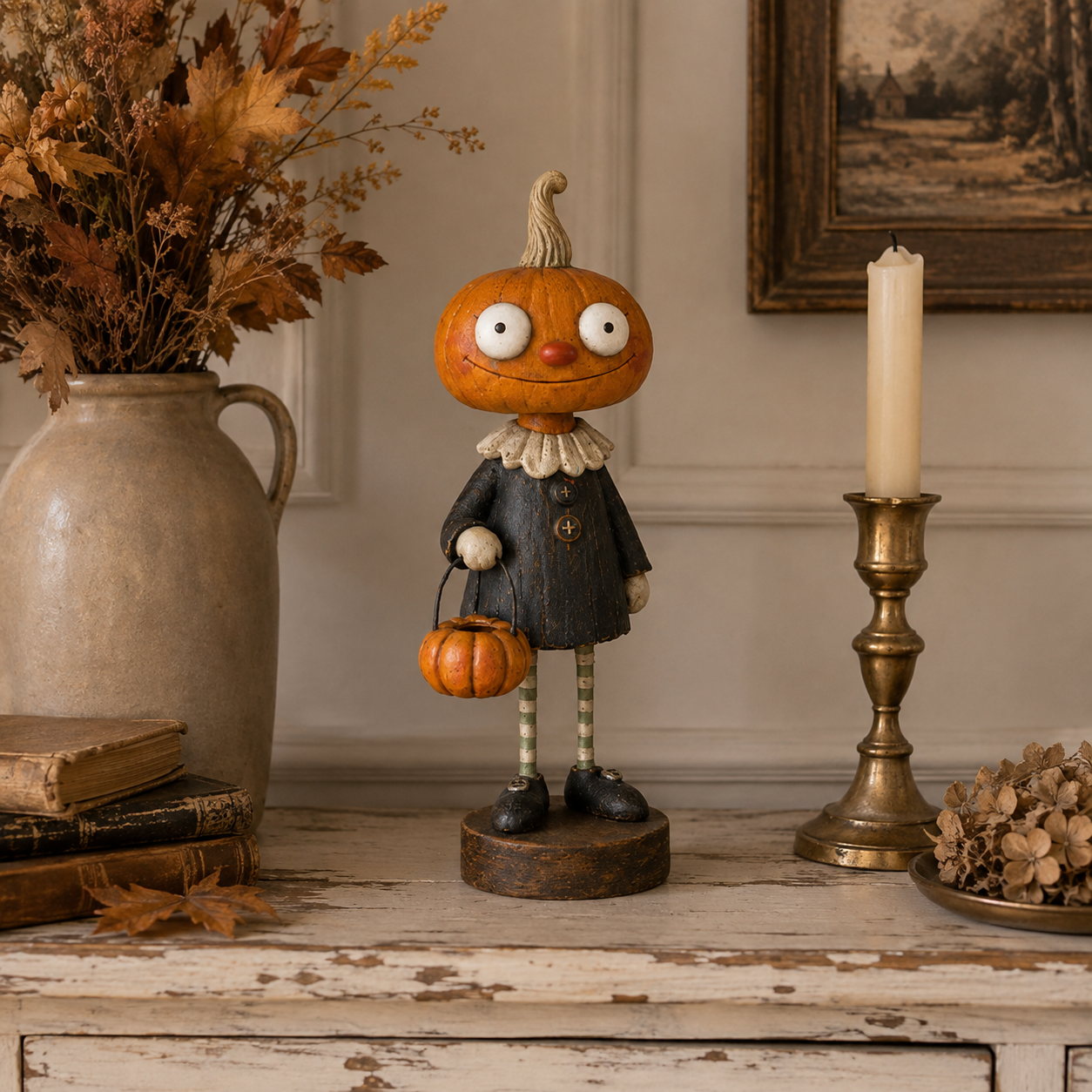 🎃 Rustikke Græskarvenner – Vintage Halloween Figurkollektion