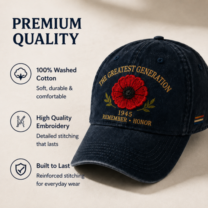 🎖️🌺 En Generations Arv — 1945 Remembrance Poppy Cap