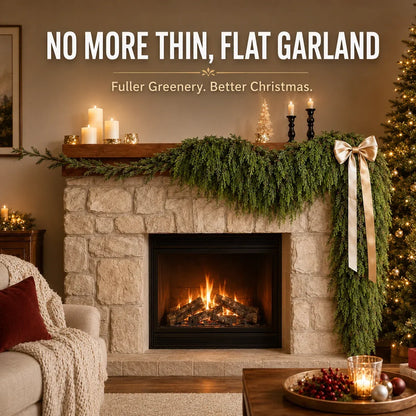 🎄 2-pak ægte-touch cedertræ-girlander — Fyldig juledekoration