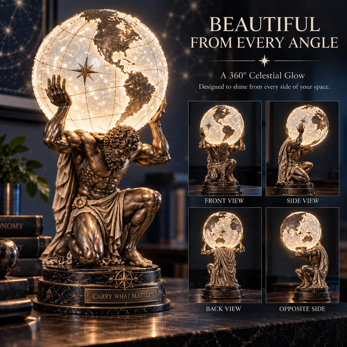 🌍 Atlas Oplyst Verdensglobus Lampe 🌌 🏛️✨