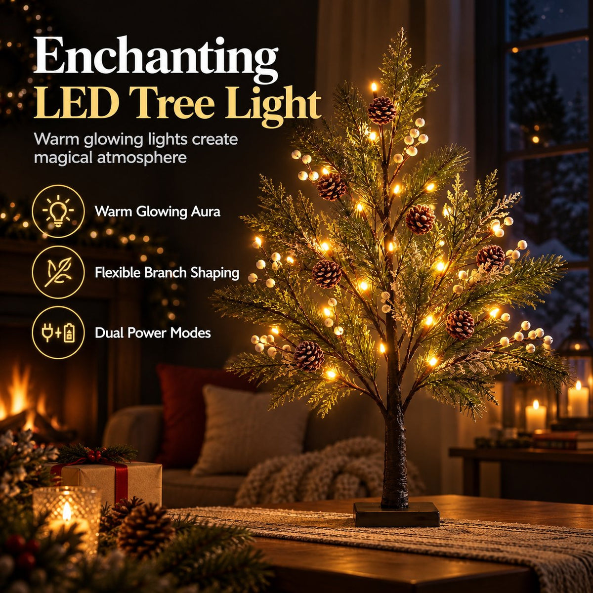 🎄💡 LED-trælampe – Naturlig elegance til enhver sæson 🌿✨