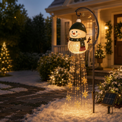 🎄 SPAR 49% | Snowman Magic Fountain™ – Solcelledrevet LED-Julebelysning Med Magiske Snefnug ❄️