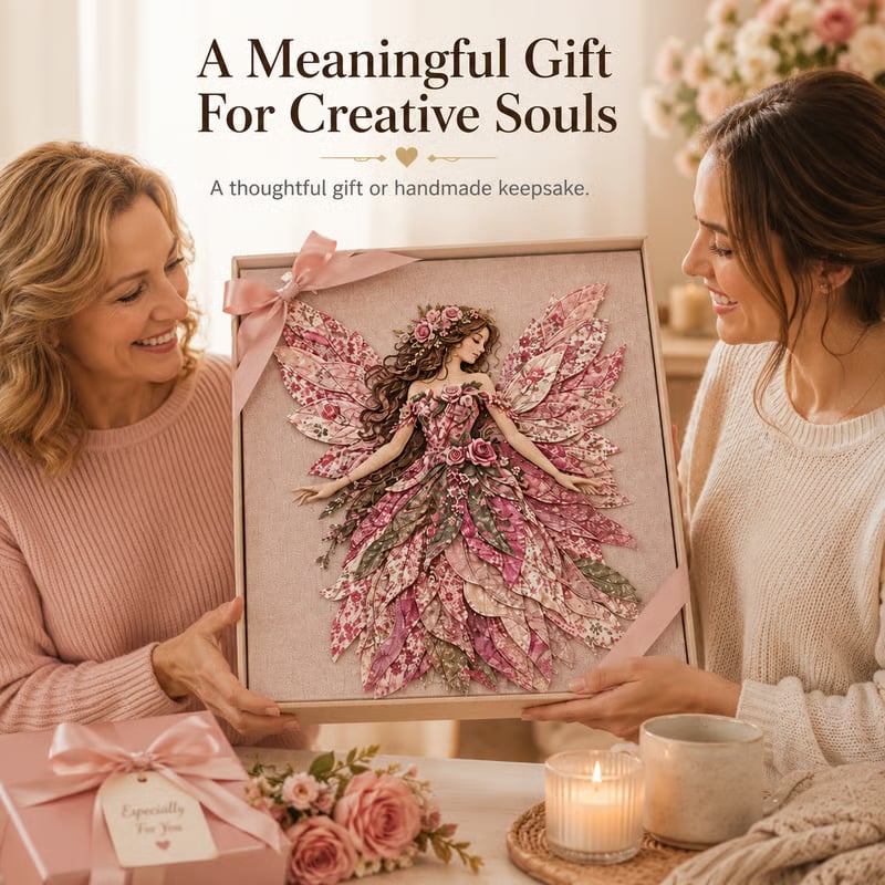 🧚‍♀️🌸 Premium-gør-det-selv-sæt »Fairy Patchwork« | Lagdelt stof i høj kvalitet med blomsterformede vinger – håndlavet fantasivægdekoration, du selv kan lave ✨