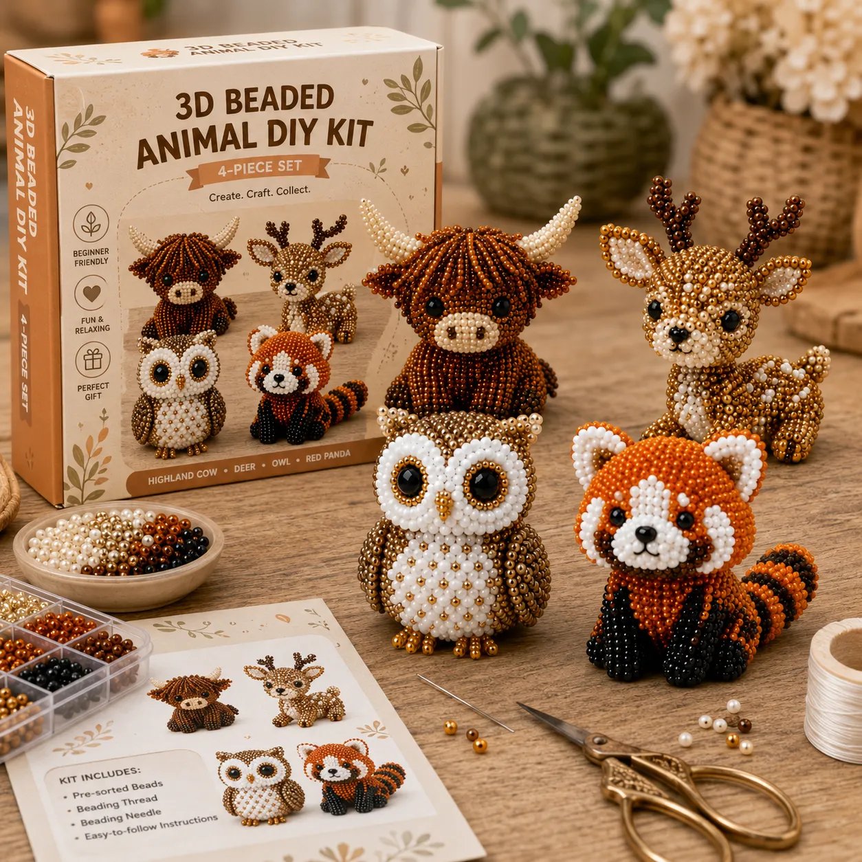 🧵✨ Små 3D Perledyr DIY-kreativt Sæt