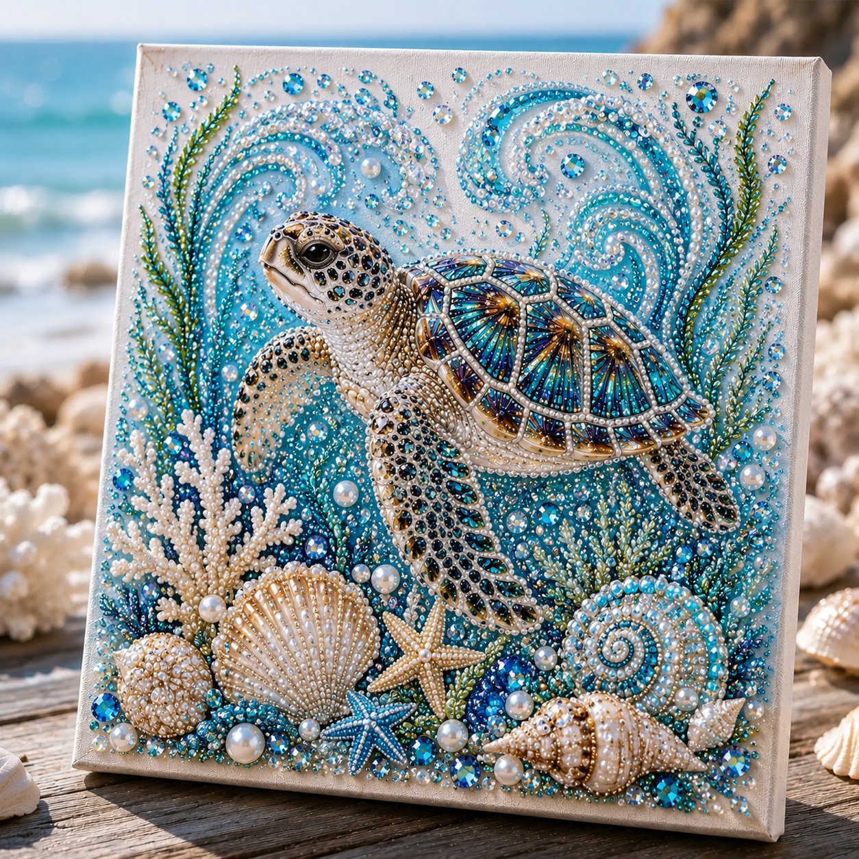 🌊✨ Ocean-tema Perlekunst DIY-sæt – Afslappende DIY-håndværk til at skabe fantastiske kystkunstværker
