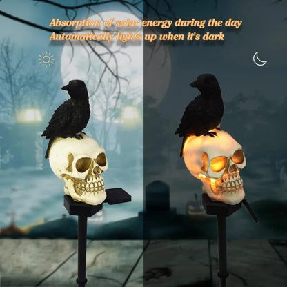 🐦‍⬛Animeret ravnekranium-havespyd på solenergi💀 | Halloween-havedekoration til udendørs brug