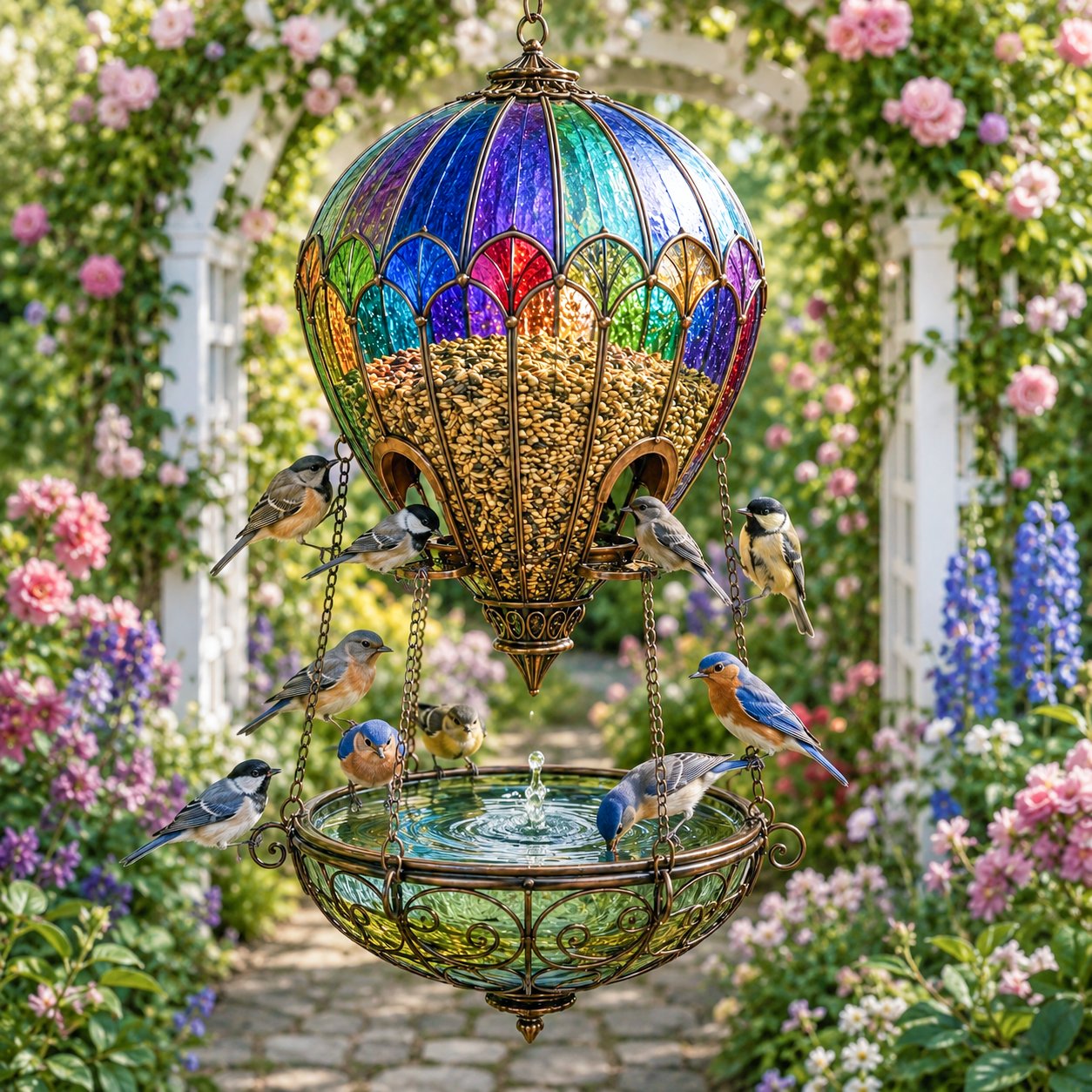 🌈 Glasmosaik Luftballon Fuglefoderbræt & Fontæne🐦