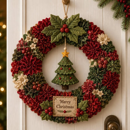 🎄 DIY Julekrans Håndarbejdssæt med 3D-Tekstur | Afslappende & Hyggelig til Døren