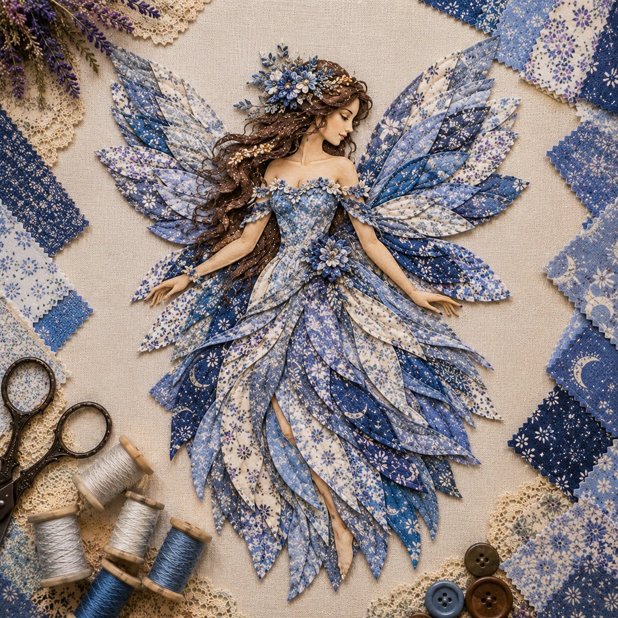 🧚‍♀️🌸 Premium-gør-det-selv-sæt »Fairy Patchwork« | Lagdelt stof i høj kvalitet med blomsterformede vinger – håndlavet fantasivægdekoration, du selv kan lave ✨