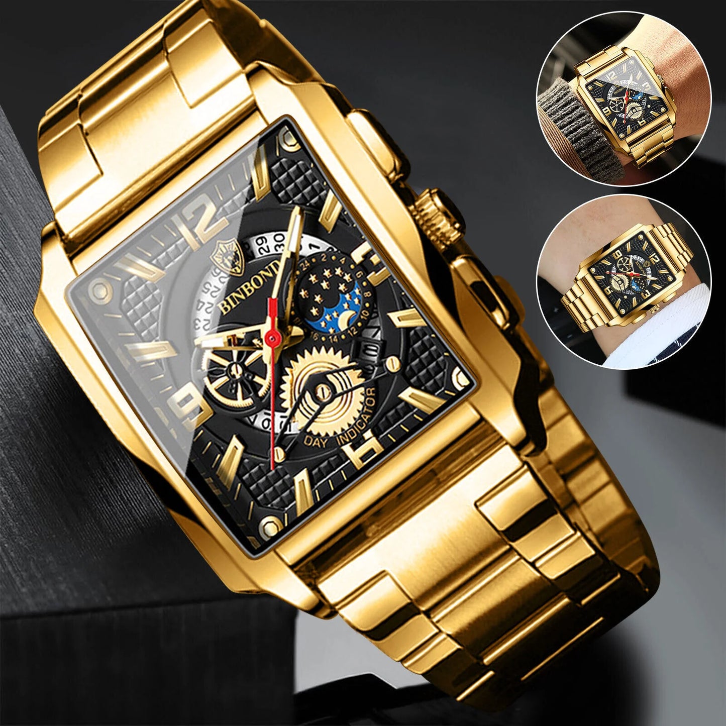 Miesten täysin automaattinen neliömallinen kellokalenterikello