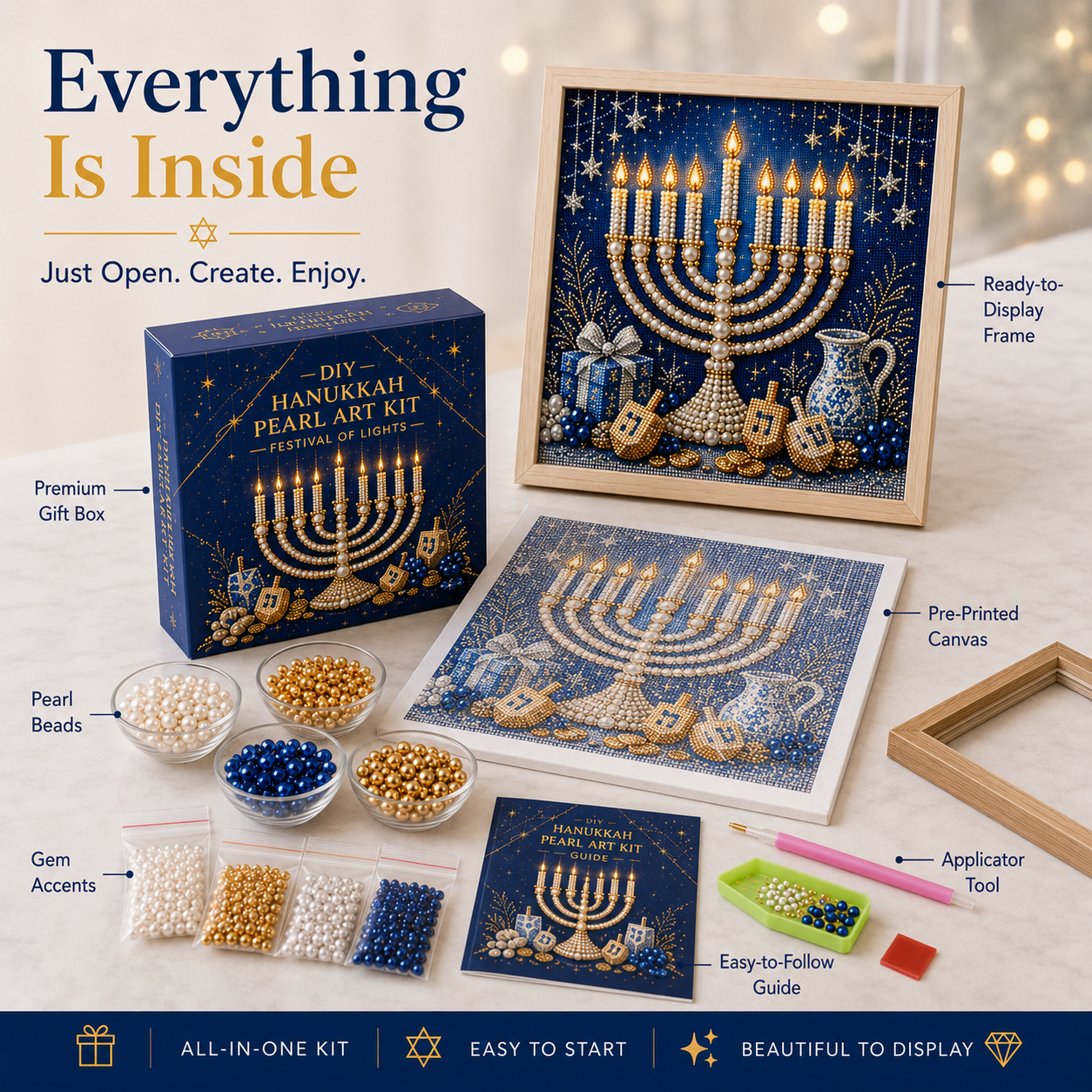 🕎✨ Hanukkah Perlekunst DIY-Sæt — skab noget smukt sammen, én perle ad gangen