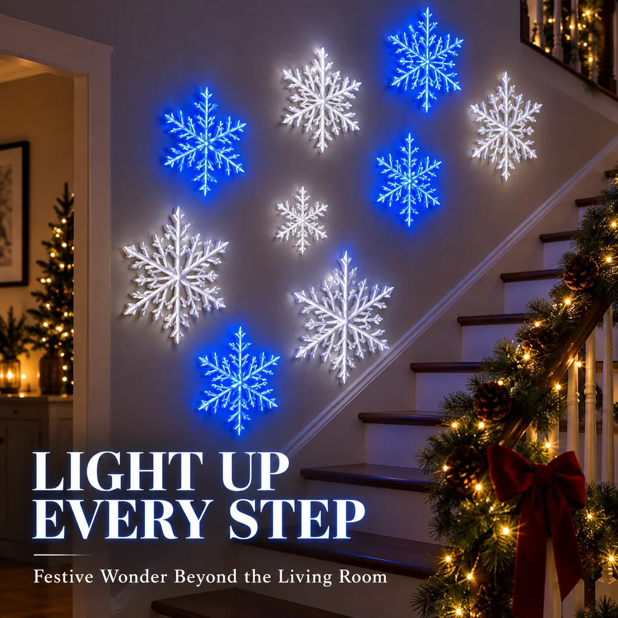 ❄️✨ LED Snefnug Væglys — 3D Juledekoration med Fjernbetjening & Blå/Hvid Lysglød
