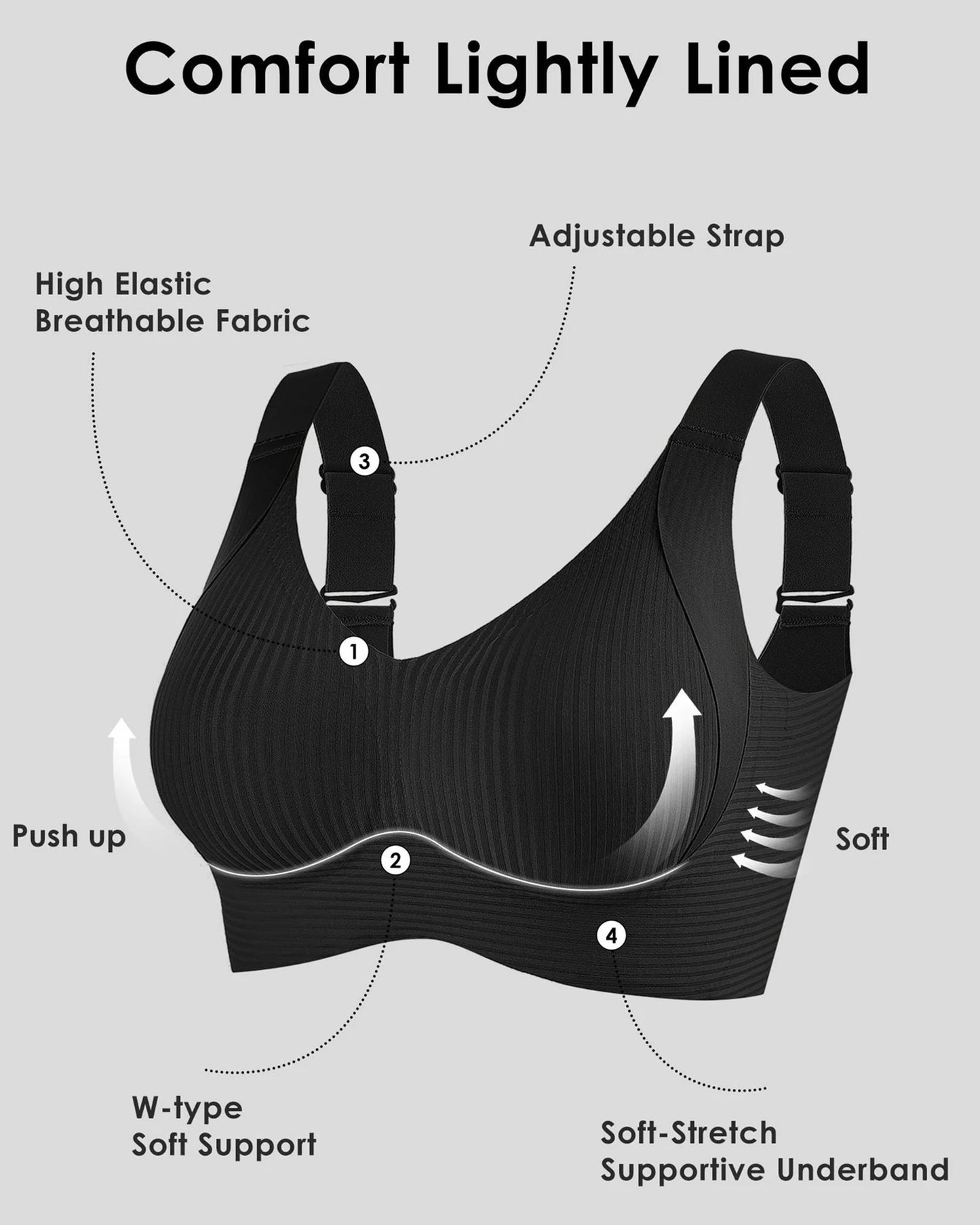 Osta 1 saat 2 ilmaiseksi🎁Naisten ribbed push-up rintaliivit, joissa on säädettävät kaitaliinat
