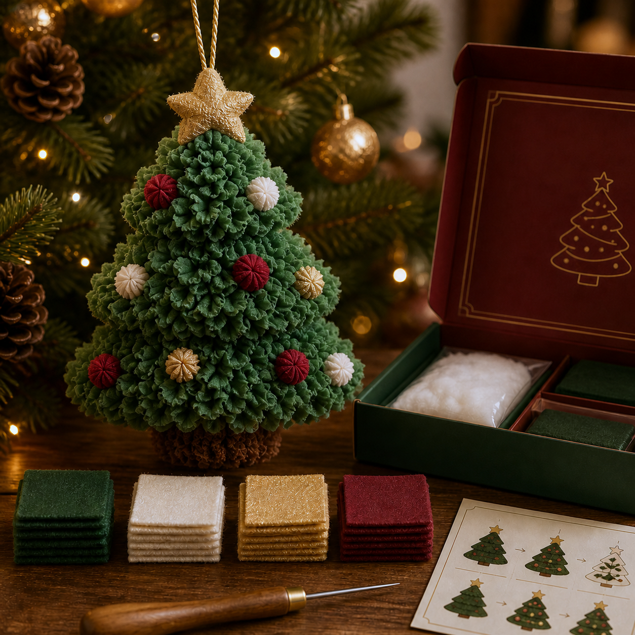 🎄🧵 Ét stik ad gangen — 3D Stof-Prikkediy Juleophæng Sæt