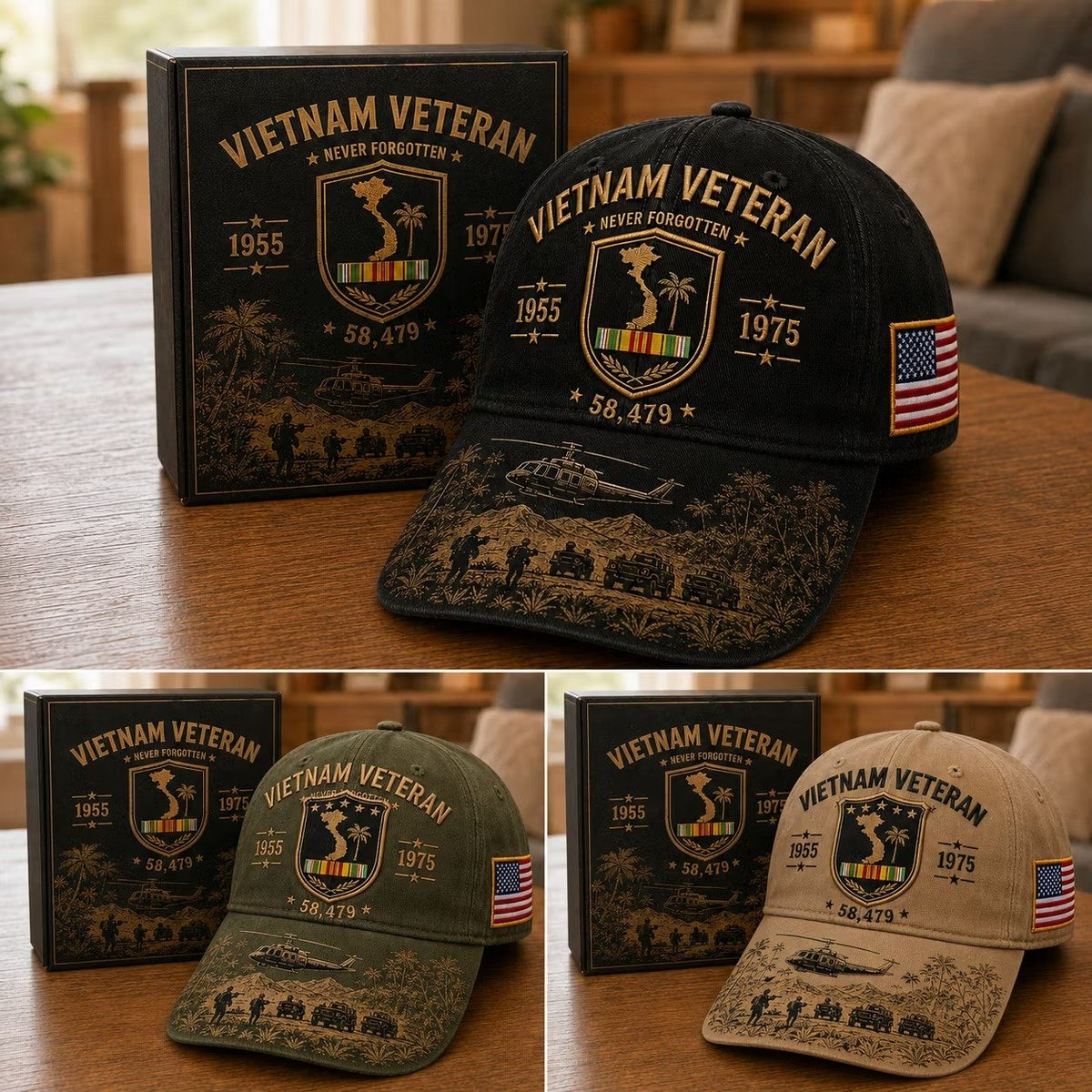 🔥🎖️ Vietnam-veteran Aldrig Glemt 1955–1975 Mindekasket 🇺🇸
