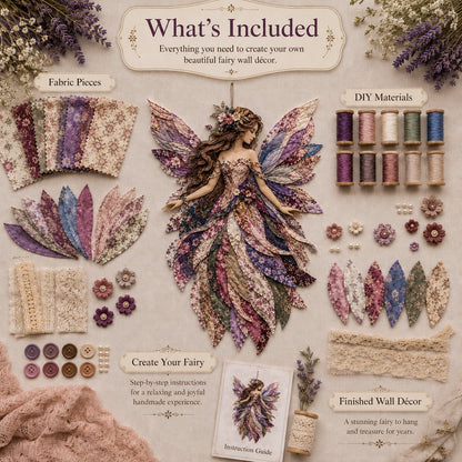 🧚‍♀️🌸 Premium-gør-det-selv-sæt »Fairy Patchwork« | Lagdelt stof i høj kvalitet med blomsterformede vinger – håndlavet fantasivægdekoration, du selv kan lave ✨