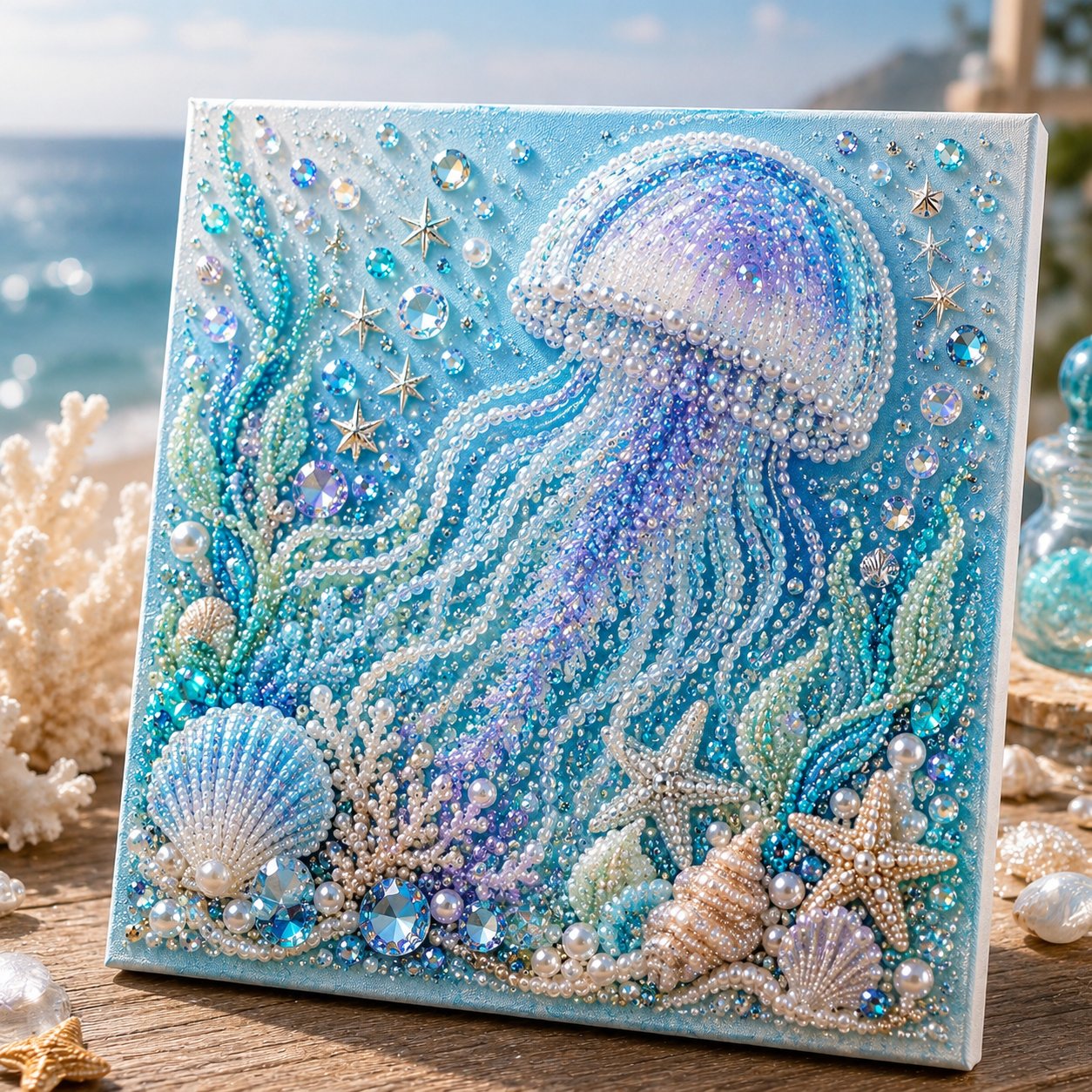 🌊✨ Ocean-tema Perlekunst DIY-sæt – Afslappende DIY-håndværk til at skabe fantastiske kystkunstværker