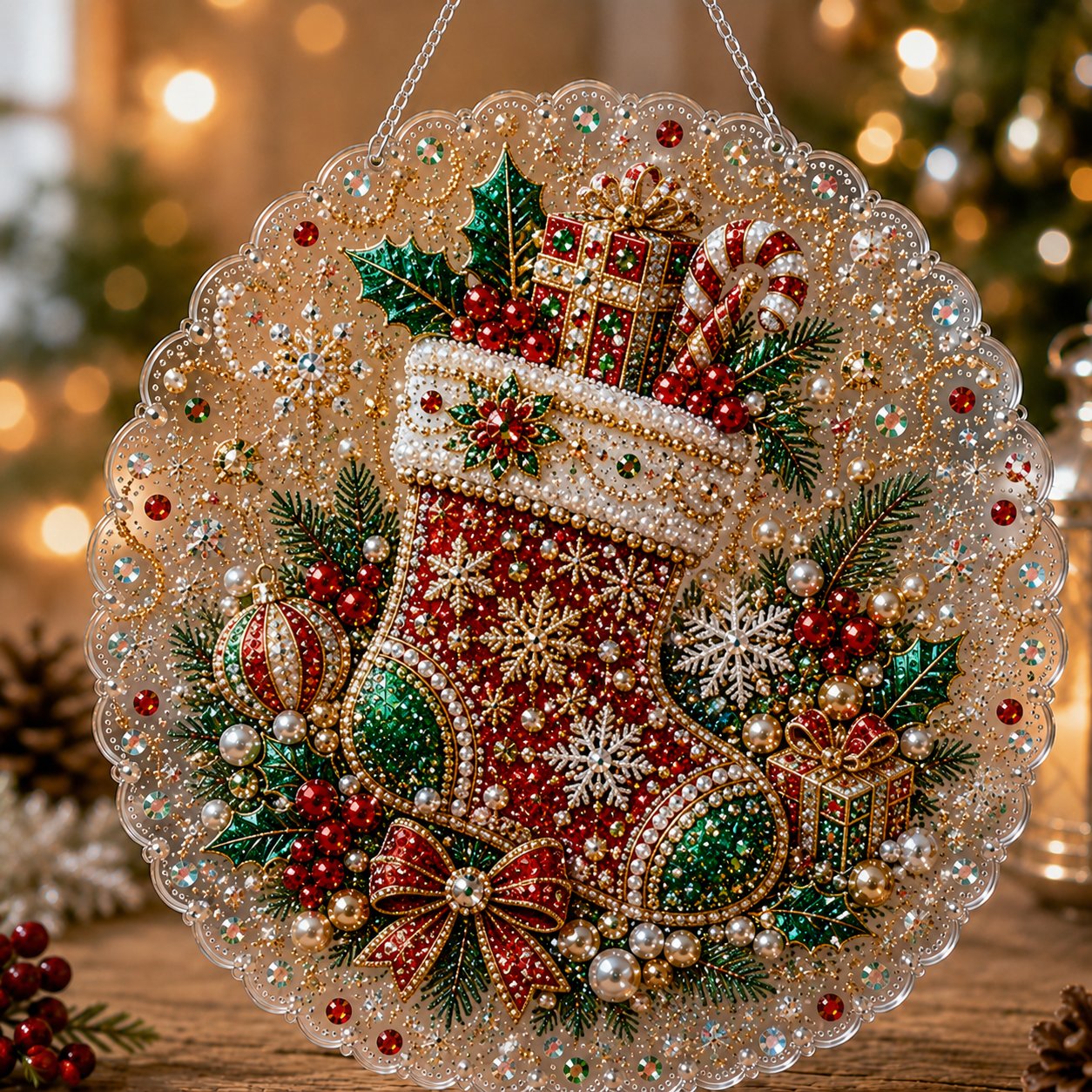 🎄 Jule-perle diamantkunst ophængssæt | Bestandige, falmefrie perler DIY håndlavet højtidsophæng 🎅💎